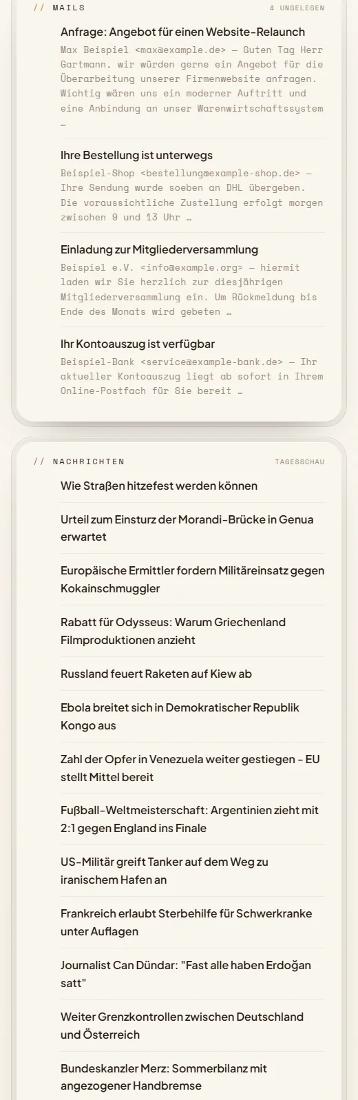 Morning-Briefing — Posteingang-Zusammenfassung und Tagesschau-Nachrichten