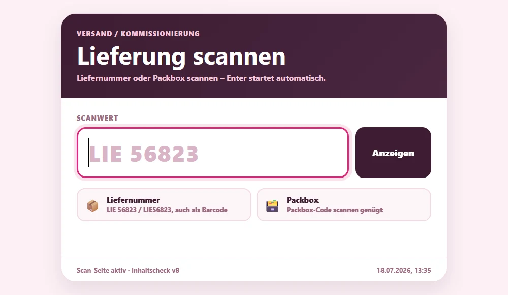 Scan-Einstieg des Versandsystems
