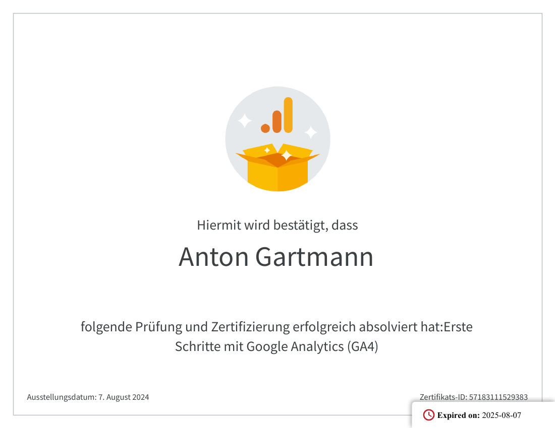 Zertifikat: Google Analytics (GA4) — Google Skillshop